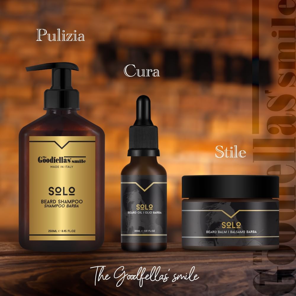 The Goodfellas' smile SOLO Beard Oil – Premium Conditioning Oil with Sweet Orange, Peach, Amber & Sandalwood Scent – Nourishing Natural Oils for Beard Growth & Softness – Made in Italy