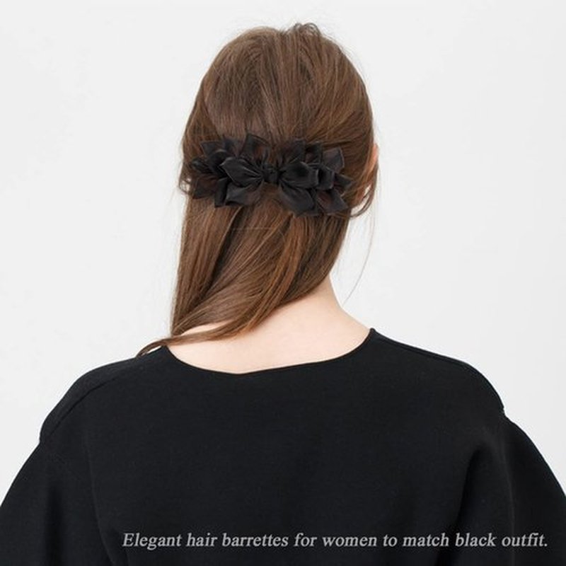 Elegant Barrettes for Women Black and Silver Big Bow Barrettes for Women Decorative Flower Hair Barrettes for Party and Wedding 2pcs