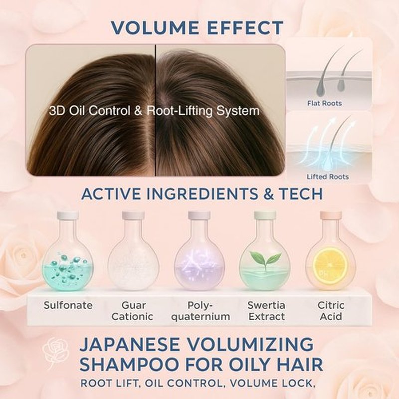 Demiki Japanese Shampoo for Women - Anti-Dandruff & Clarifying Formula, Sulfate-Free, 450ml | Rose Scent