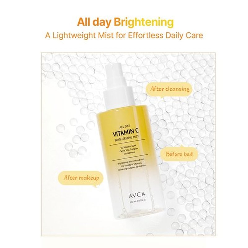 AVCA All Day Vitamin C Brightening Face Mist – Hydrating & Revitalizing Facial Spray with Glutathione & Vitamin Complex, Korean Skincare for Radiant Soothing Glow, 5.07 fl oz
