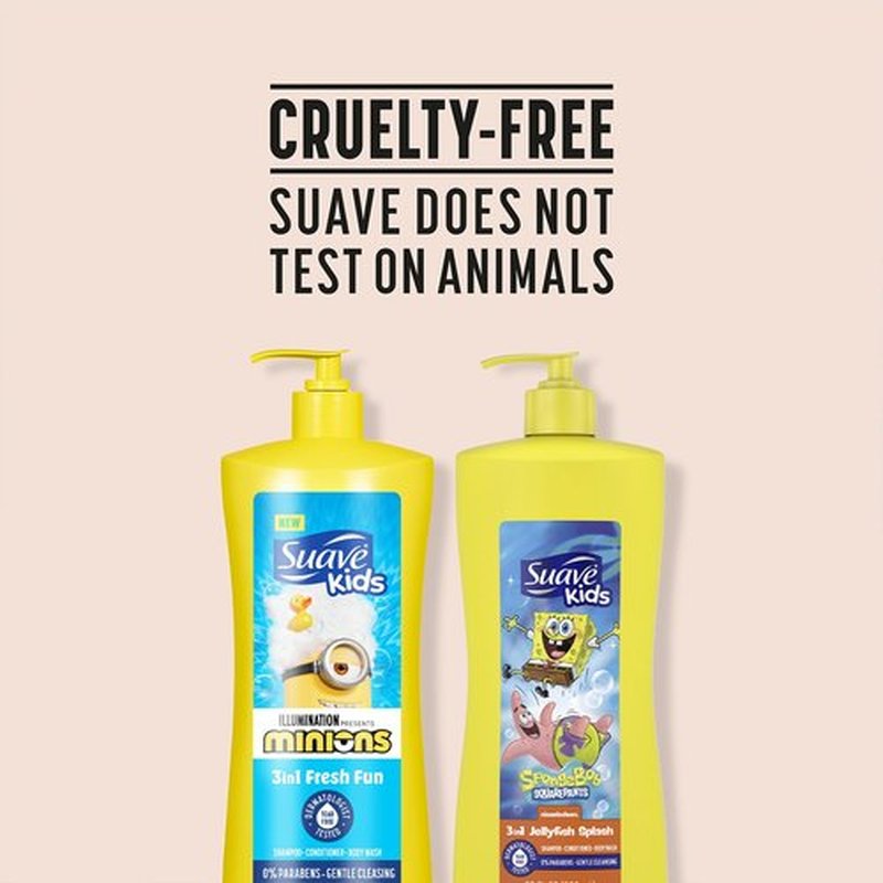 Suave Kids 3-in-1 Variety 2-Pack –Minions Fresh Fun + Spongebob Square Pants Jelly Fish Splash Tear-Free Shampoo, Conditioner & Body Wash, 28 Oz Each
