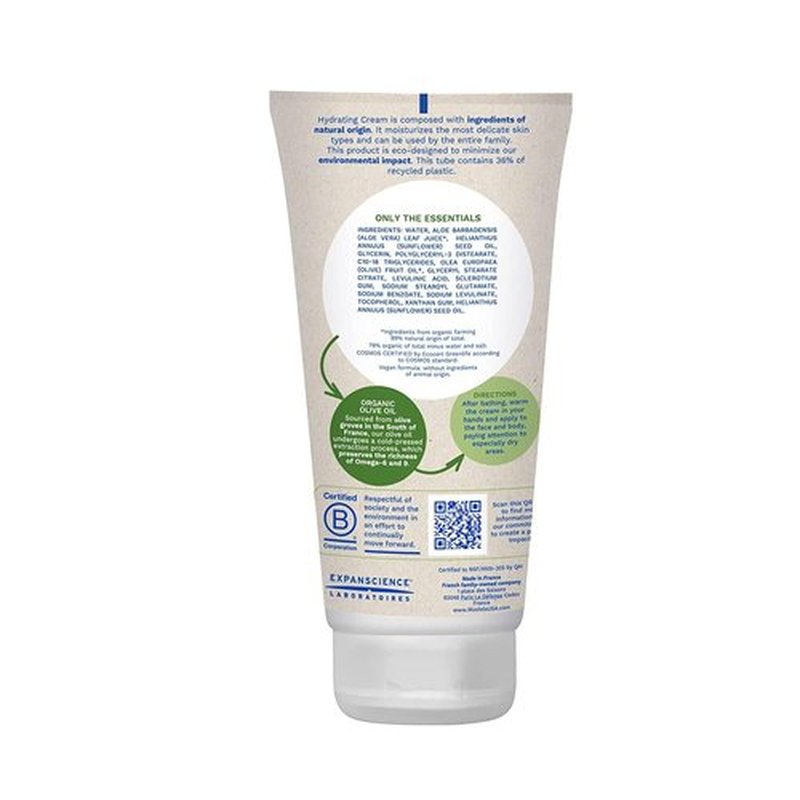Mustela Organic Hydrating Cream - Natural Body Lotion with Olive Oil & Aloe Vera - Fragrance-Free, EWG Verified - 5.07 oz.