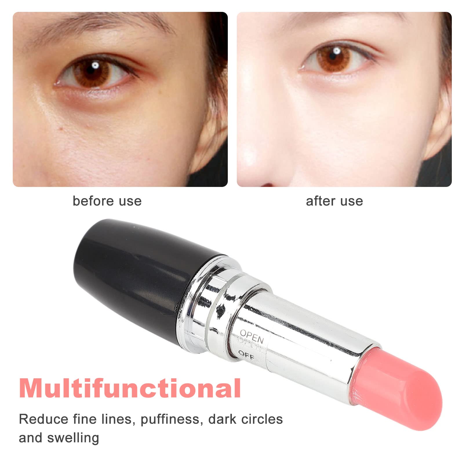 Brrnoo Eye Massager Wand, Massager,Lipstick Massager Portable Black Lipstick Shape Vibration Face Massage Wand for Eye