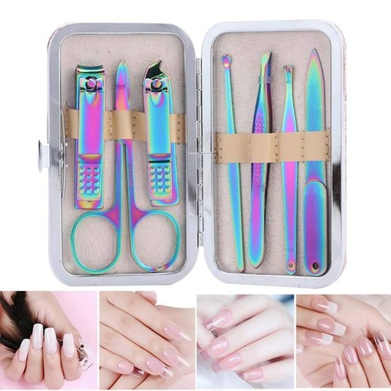 Nail Clipper Set – 7pcs Colorful Professional Stainless Steel Portable Travel Grooming Kit Nail Care Nail Scissors Kit Mens Women