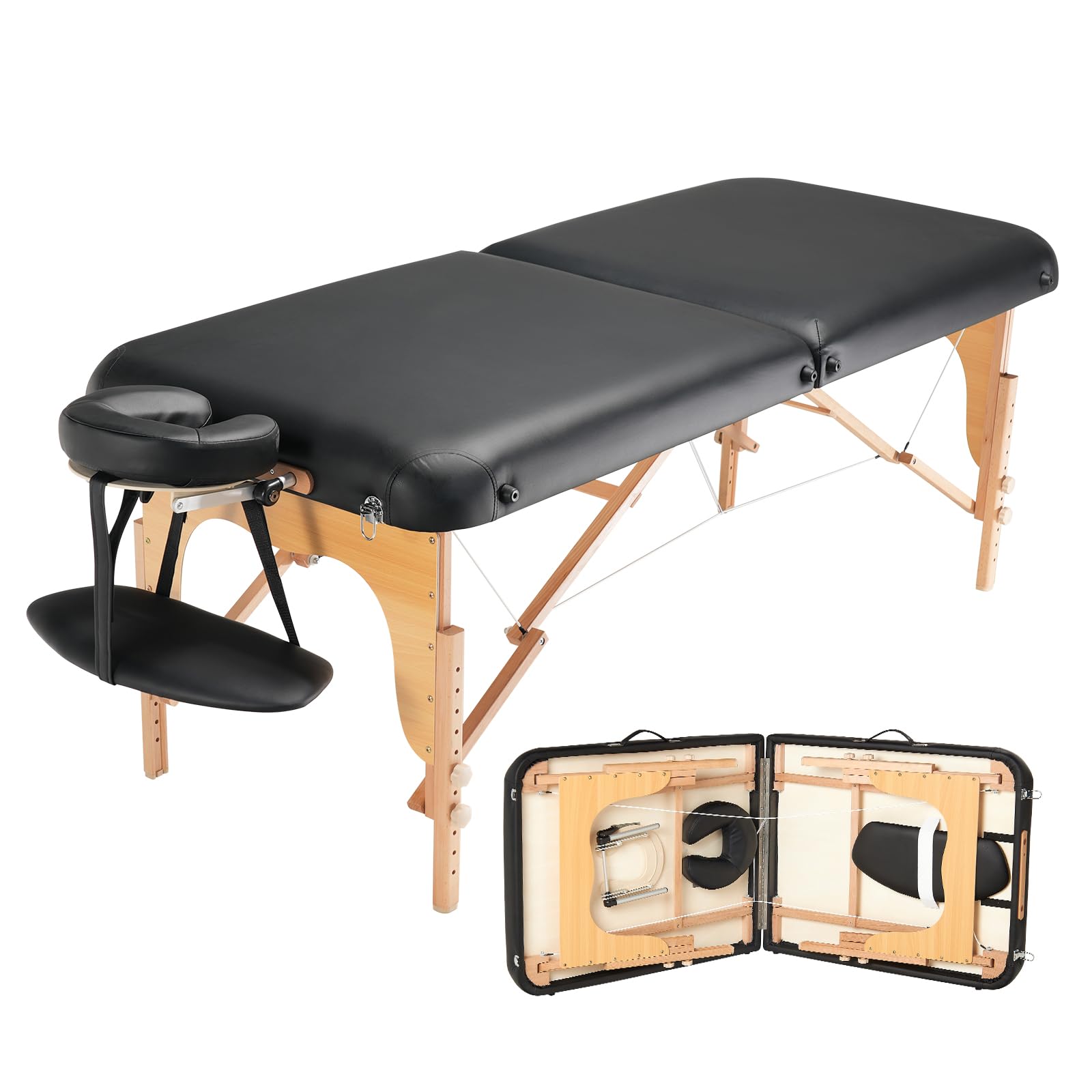VEVOR Professional Wide Massage Table 30" W, Heavy Duty Folding Massage Table, 750LBS, 8-Level Height Adjustable Facial Salon Tattoo Bed, Portable Spa Table with Headrest, Hand Pallet & Carrying Bag