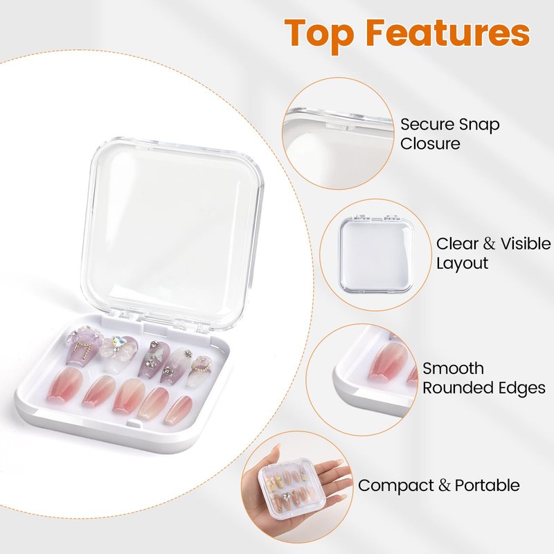 YINGJEE 15 Pcs Press On Nail Packaging Box Press on Nail Storage Box for Press Ons with 90 Pcs Adhesive Double Sided Tape for Fake Nail Storage Case Nail Display Nail Salon Supplies (White)