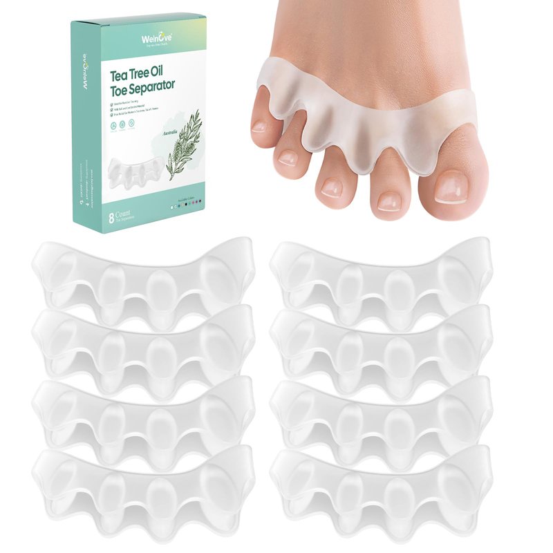 Welnove Toe Spacer Bunion Corrector - 8 Pcs Tea Tree Oil Infused Gel Toe Separator to Restore Hammertoes,Bunion Pads for Women Men, Fits for Yoga Practice