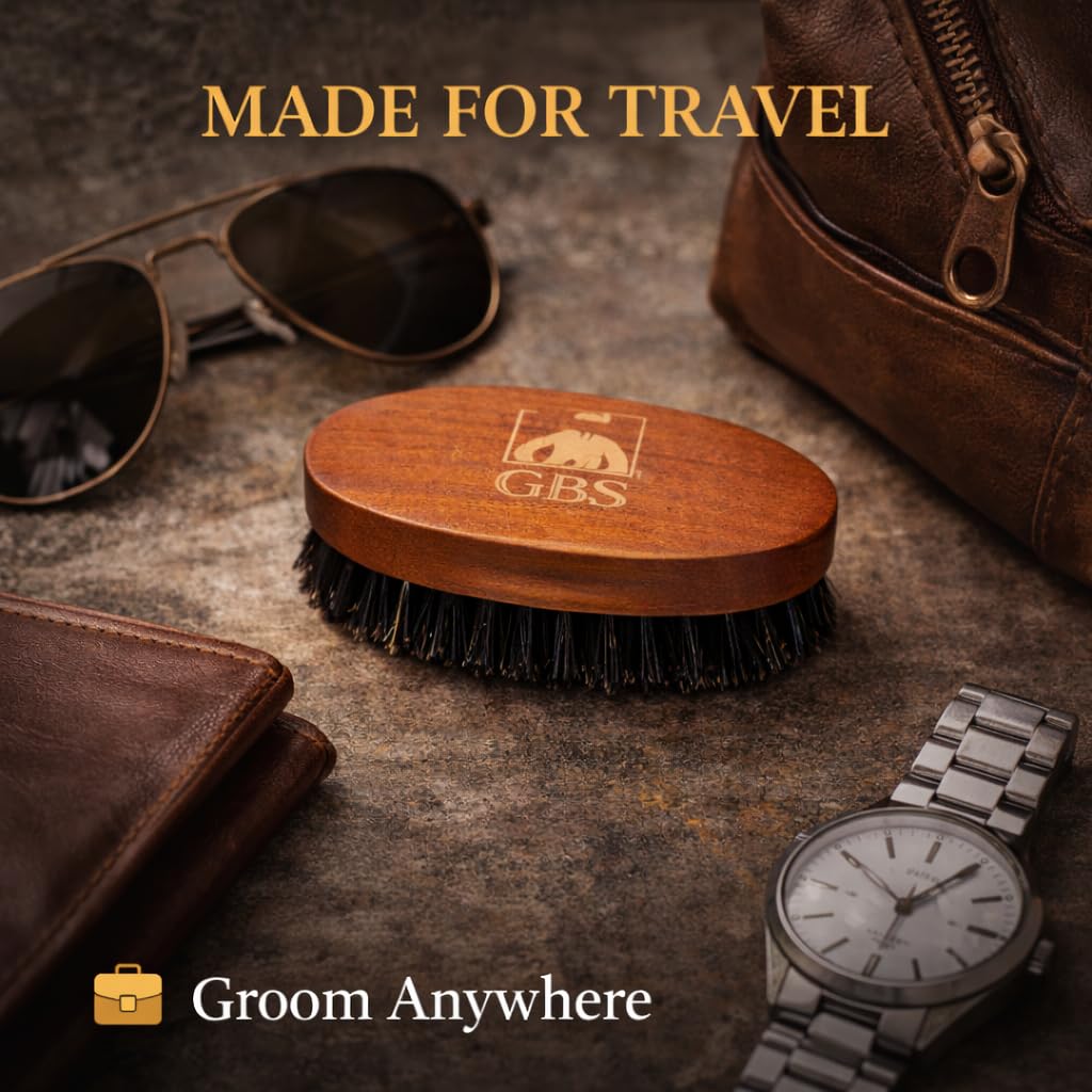 GENTS Boar Bristle Beard Brush for Men - Natural Wood Handle Grooming Kit - Travel Size Beard Care & Styling Tool for All Beard Types - 100% Natural Bristles