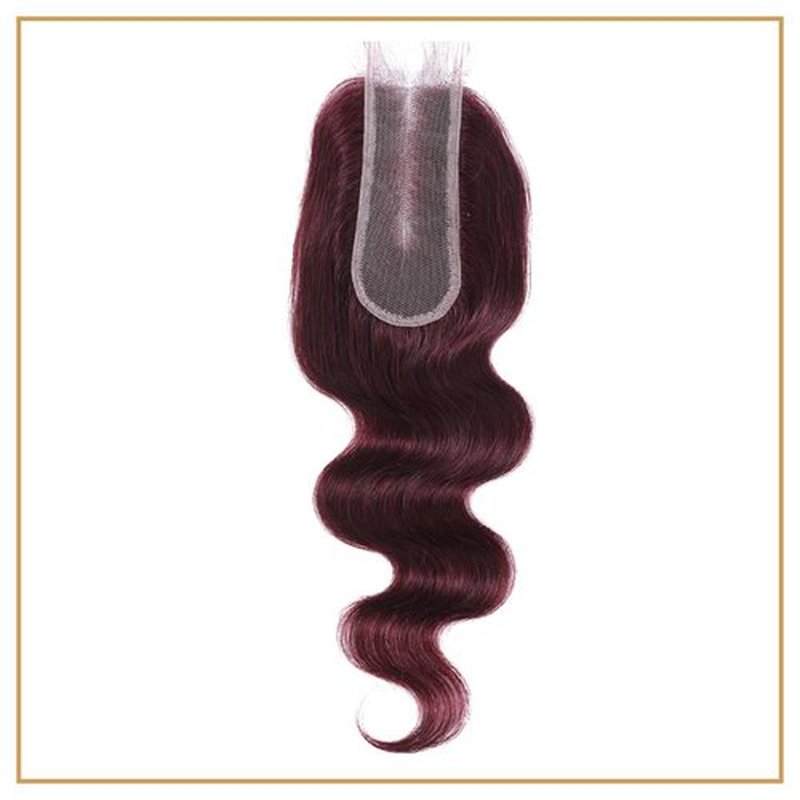 ALHER Dark Burgundy 2X6 HD Lace Closure Human Hair Body Wave, 12A Wine Red 99J Long Deep Parting 2 by 6 HD Transparent Lace Closure Middle Part Kim K Closure Wavy With Baby Hair (2X6 Closure, 12 Inch)