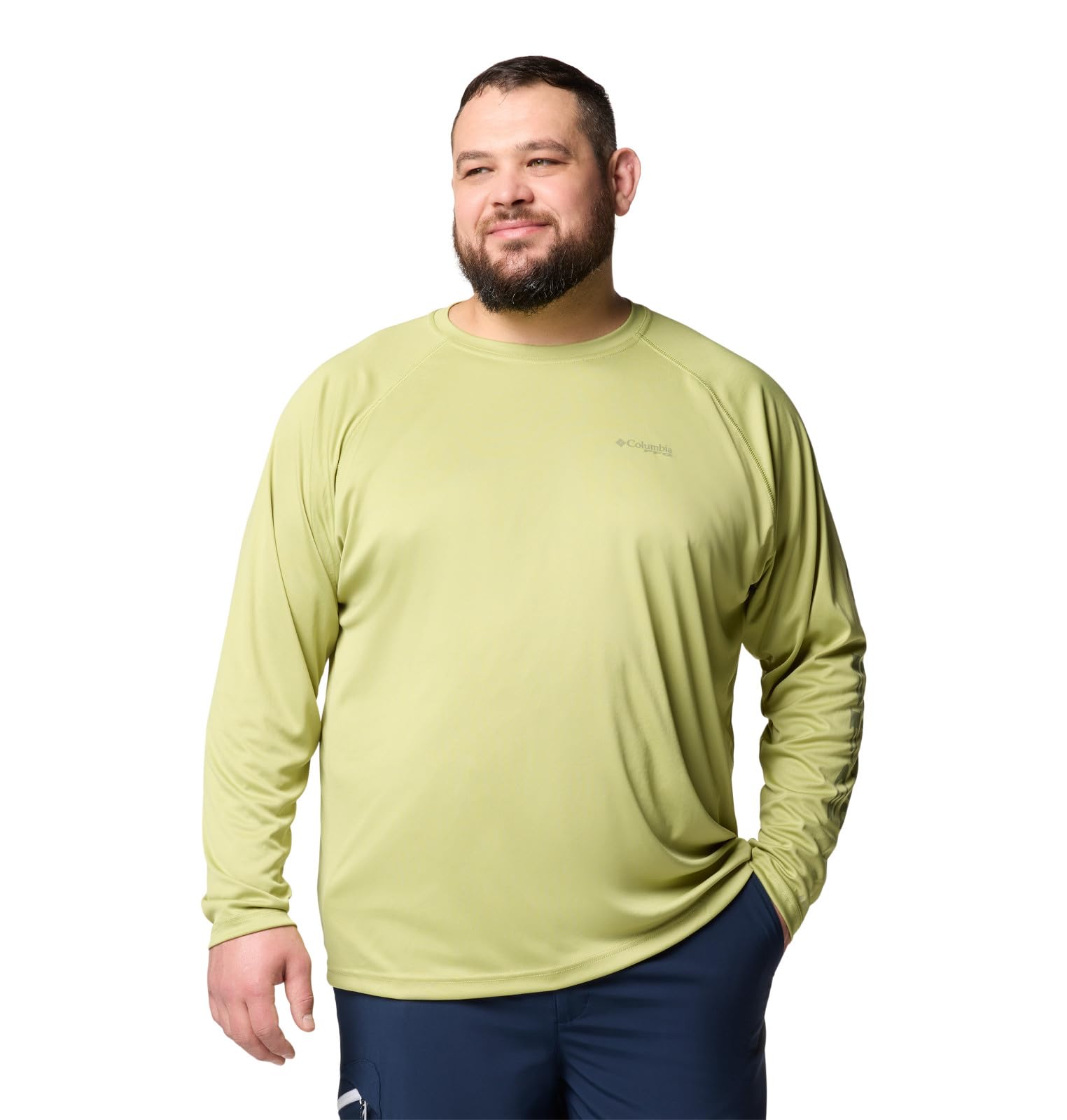 Columbia Men's PFG Terminal Tackle Long Sleeve Fishing Shirt, Pear/Cypress Logo, 2X Tall