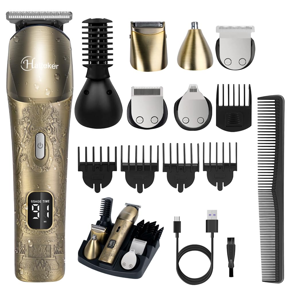 Hatteker Upgraded Beard Trimmer for Men Waterproof Cordless Hair Clipper Electric Razor Shaving Grooming Kit with Mustache Face Nose Body