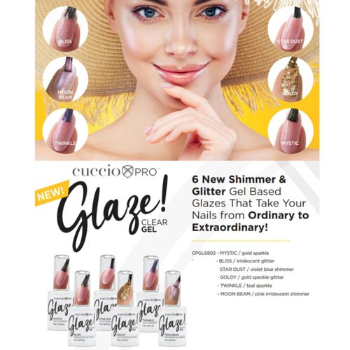 Cuccio Glaze Soak-Off Gel Nail Polish Topper - Goldy (Gold Speckle Glitter) - LED/UV Cured Glitter Top Coat, 0.50 oz