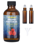 VRJEUGO Organic Castor Oil for Face Roll On，Rollerball Deep Hydration for Skin Care and Hair, Castor Oil Organic Cold Pressed Unrefined Glass Bottle 8oz with 2 Roller