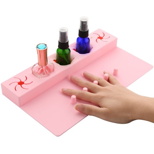 Beautyflier Soft Silicone Nail Stand Hand Rest for Nails, Nail Polish Organizer Holder, Manicure Supplies with Multi Angle & Polish Trays, Foot Station Supply for Salon Home DIY (Pink)