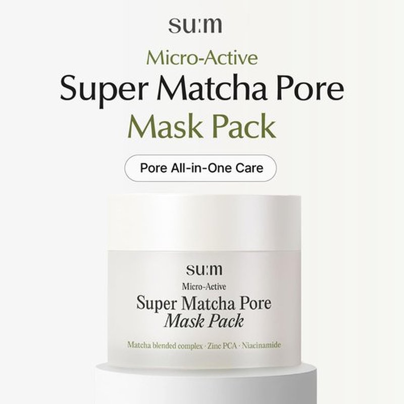 SU:M Micro-Active Super Matcha Pore Mask Pack (3.38fl oz) - Pore refining, oil control, exfoliating mask. with Matcha Blended Complex, Zinc PCA, and Fermented Vitamin B3 for smoother, clearer skin