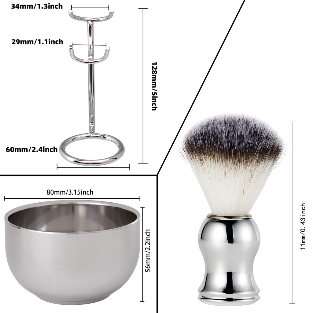 Grandslam Shaving Brush and Bowl Kit for Men, 3 in 1 Shaving Brush Set, Stainless Steel Shaving Bowl and Stand, Shaving Brush, Shaving Kit for Men, Silver