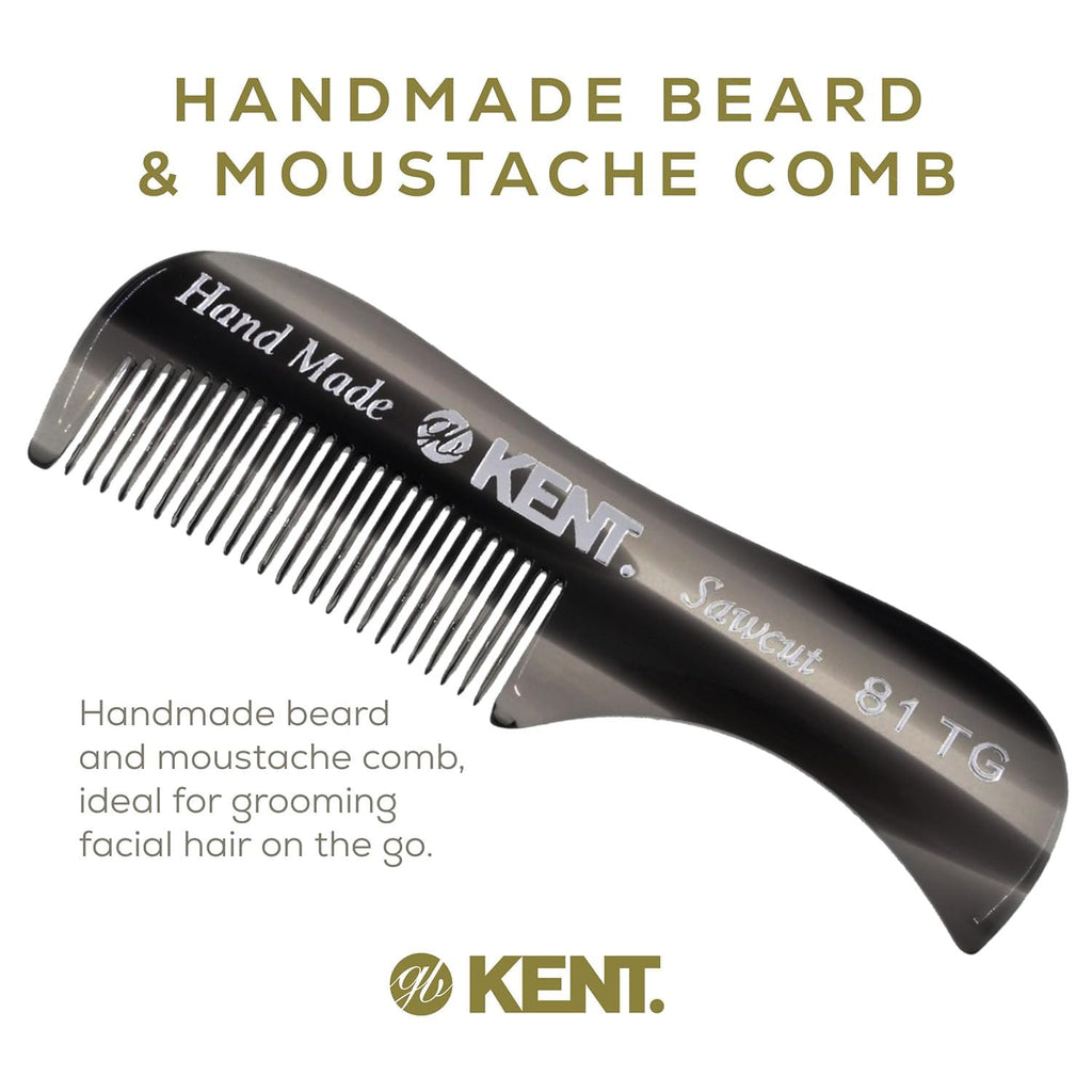Kent A 81T Black Graphite X-Small Men's Beard Mustache Pocket Comb, Fine Toothed for Facial Hair Grooming and Styling. Hand-Made of Quality Cellulose Acetate, Saw-cut Hand Polished. Made in England
