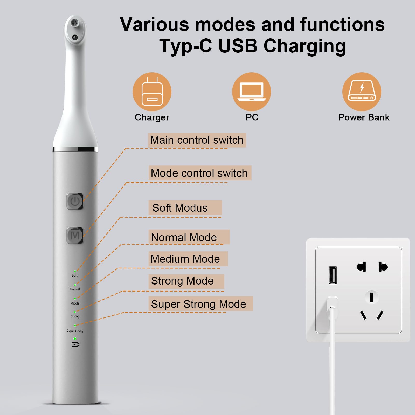 Tooth Polisher and Plaque Remover, Teeth Cleaning Tools for Cleaning and Polishing of Tooth, Dental Cleaning Tools for Brighten and Polish Teeth with 5 Brush Heads, 4 Speed Modes and 3 Polish Pastes