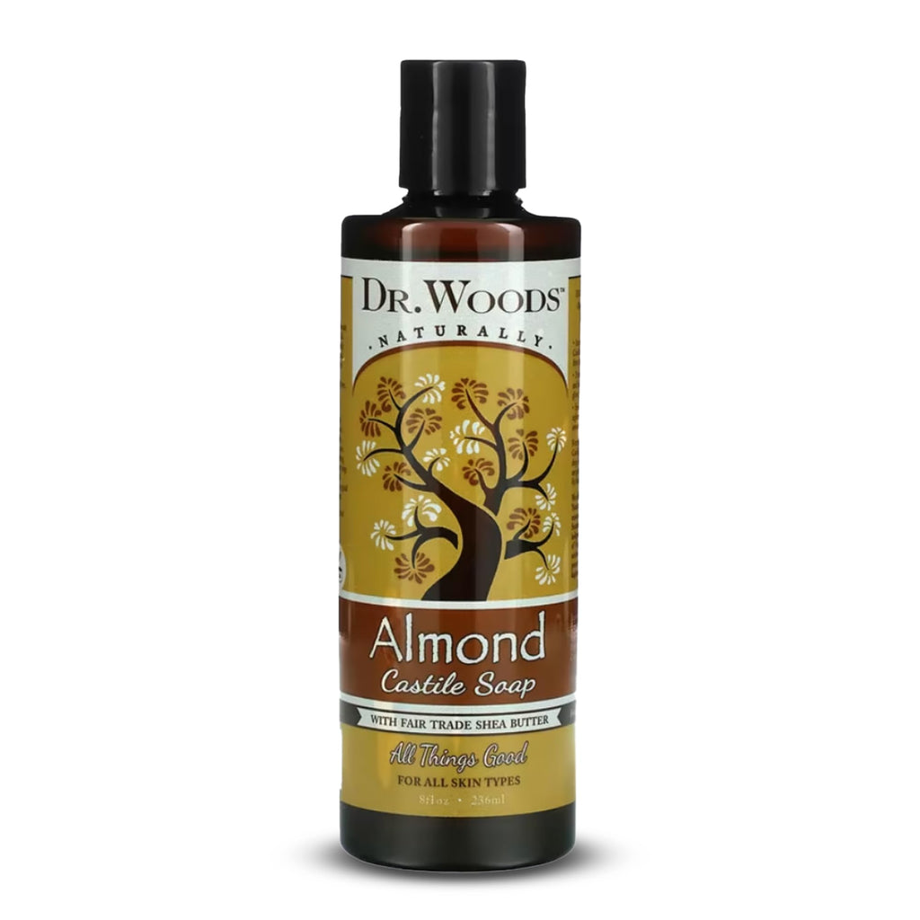 Dr. Woods Almond Liquid Castile Soap - Castile Soap with Pure Almond Oil, Body Wash for Men and Women, Contains Organic Shea Butter, Natural Cleaner for Face, Hands, and Body - 8 Fl Oz