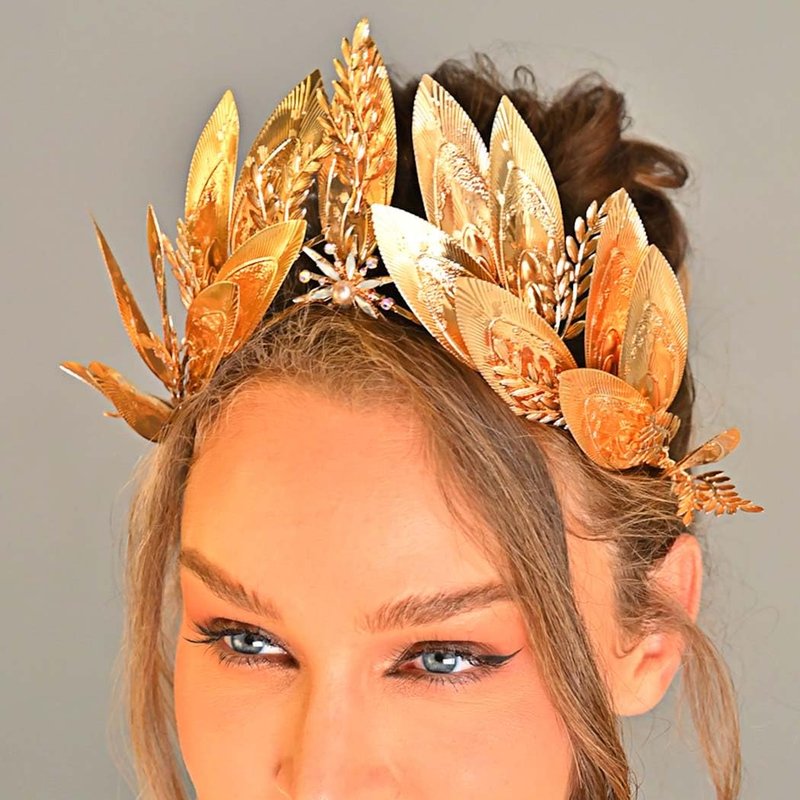 Yean Big Gold Leaf Crown Greek God Headband Golden Roman Laurel Headwear for Women and Girls
