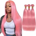 FuivJuix Pink Bundles Straight Bundles Human Hair 20 22 24 Inch Brazilian Virgin Hair 3 Bundle Pink Straight Bundles Human Hair Extensions 50 Gram Per Bundle