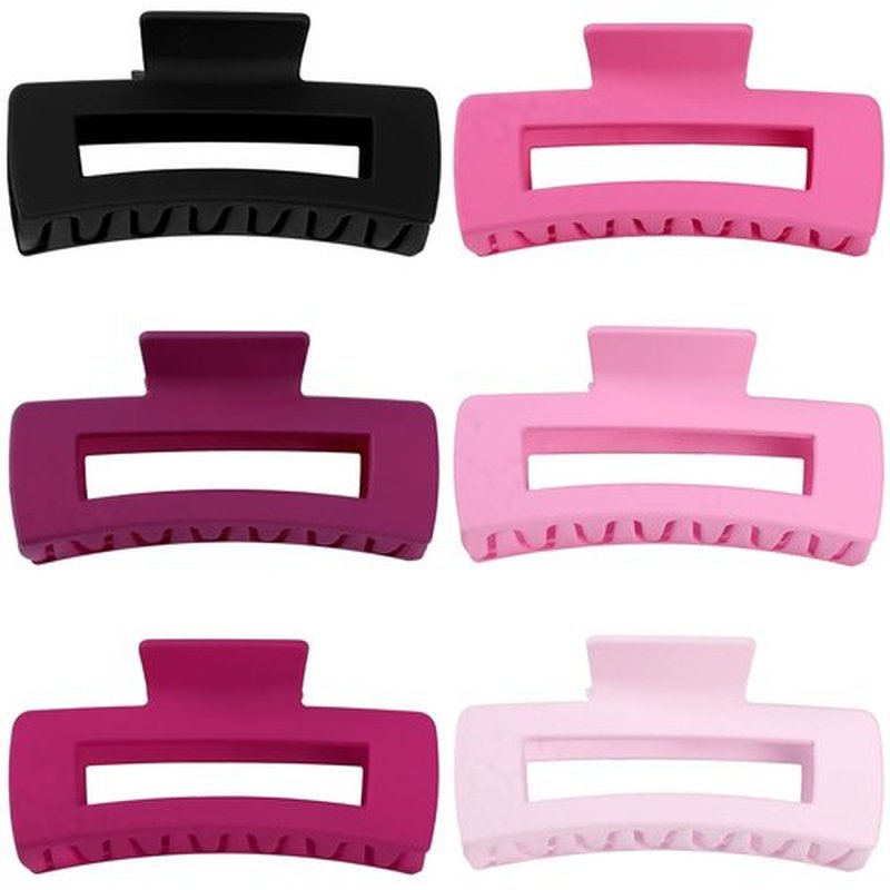 Sisiaipu 4 Inch Big Hair Claw Clips 6 Pcs Large Claw for Thick Hair Square Hair Clips for Women Rectangle Hair Clips Nonslip Acrylic Banana Jaw Clips Hair Accessories for Girls (Pink Purle)