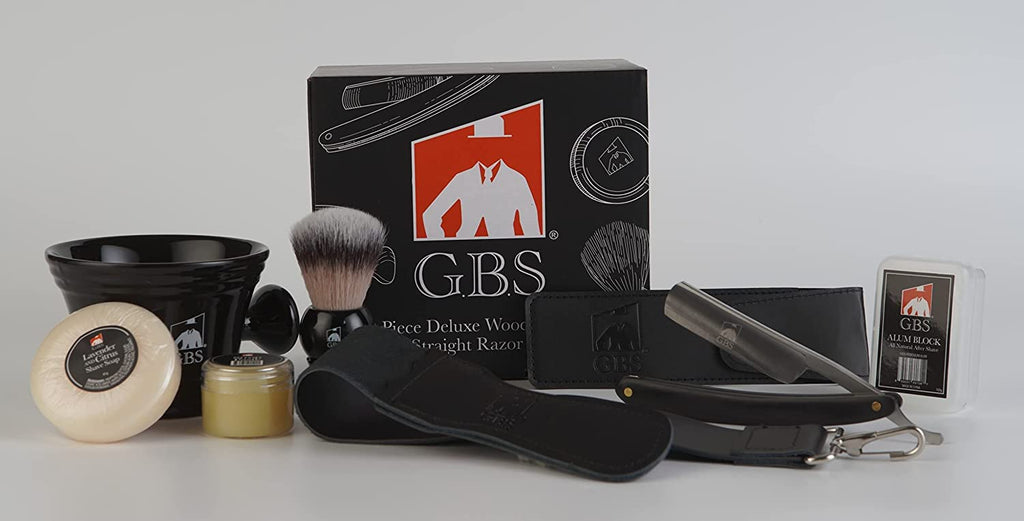 G.B.S 8 Piece Deluxe Wood shaving Straight Razor Set Shave Ready