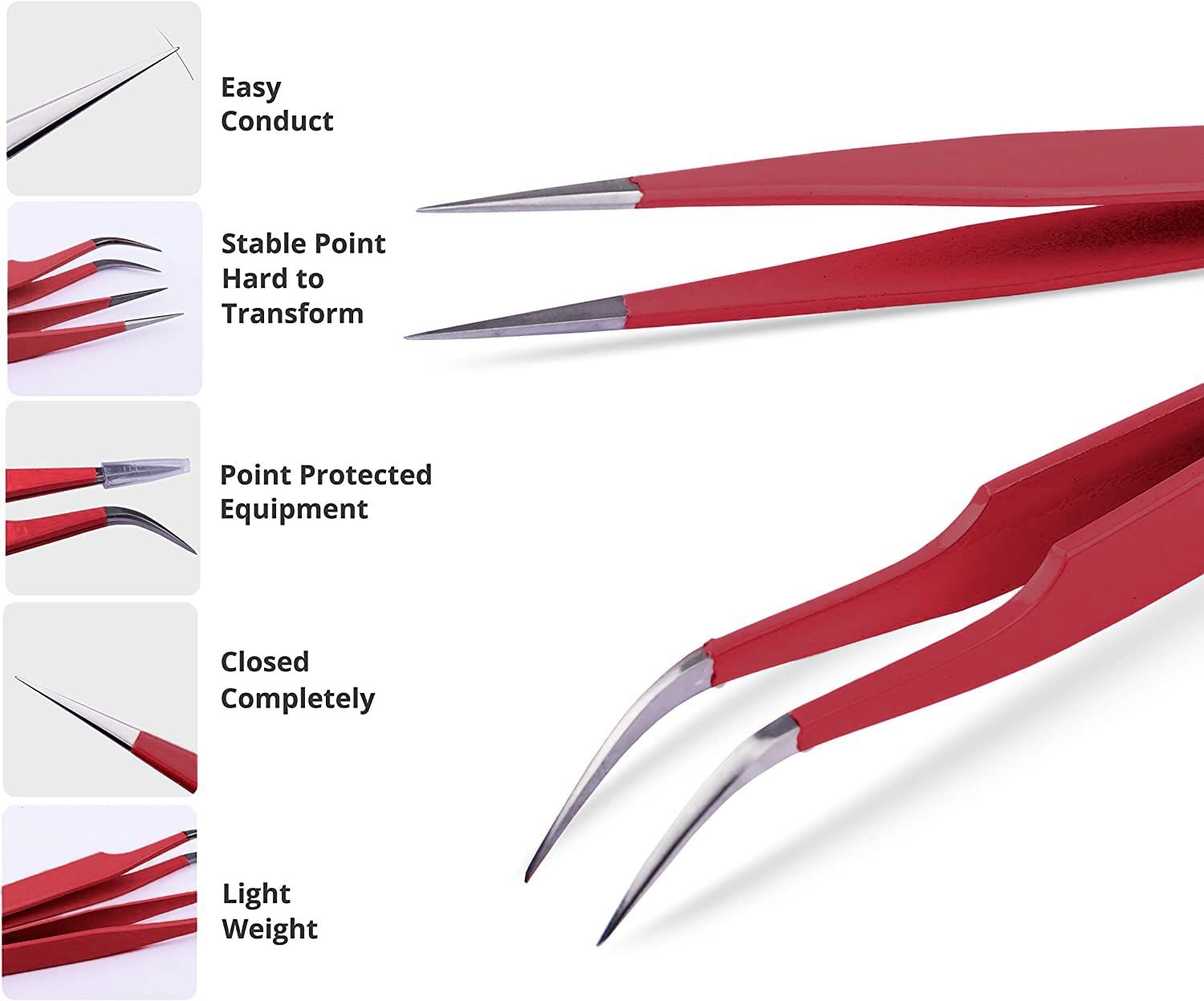 SIVOTE Eyelash Extension Tweezers for Classic & Volume Lashes, 2-Pack, Red