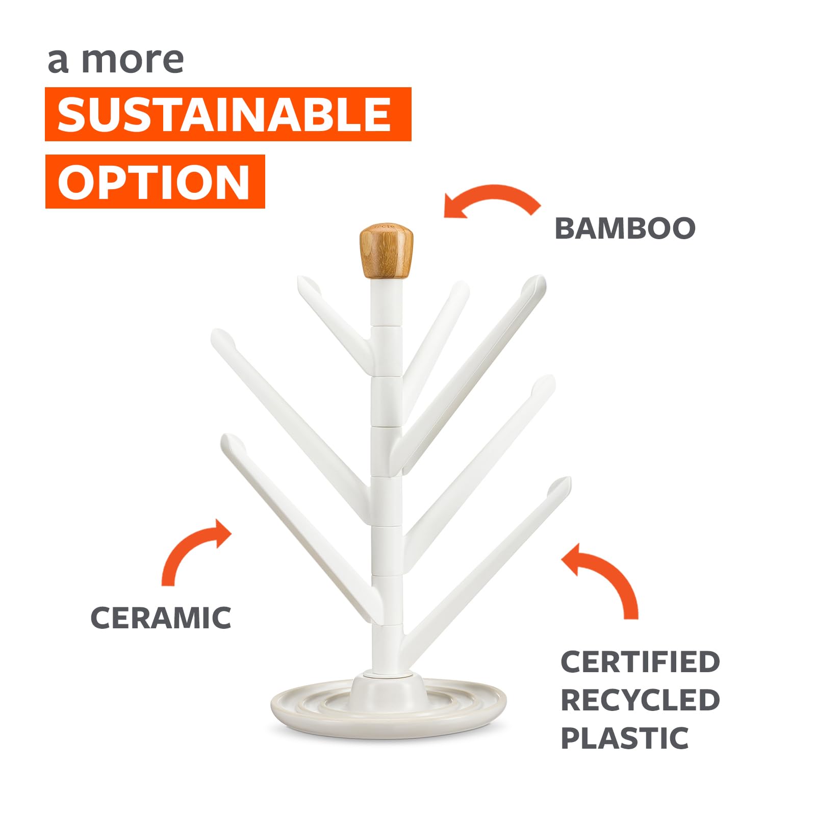 Full Circle Branch Out, Upright Kitchen Drying Rack, Ceramic Base, Perfect for Bottles, Dishcloths, and Bags