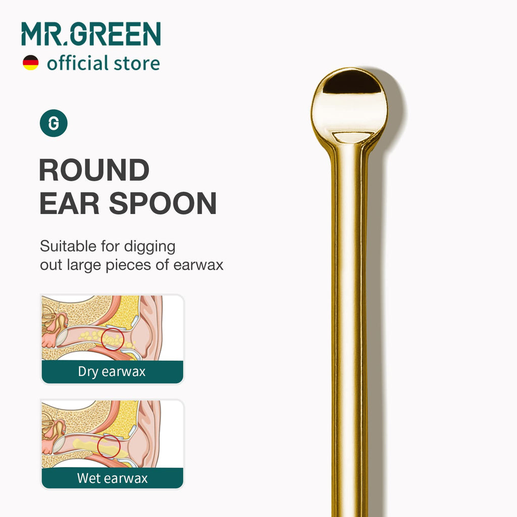MR.GREEN Ear Wax Removal Ear Cleaner Double End Earwax Remover 360° Cleaning Three Ring Ear Pick Stainless Steel Ear Care Tools (Two piece Pack)