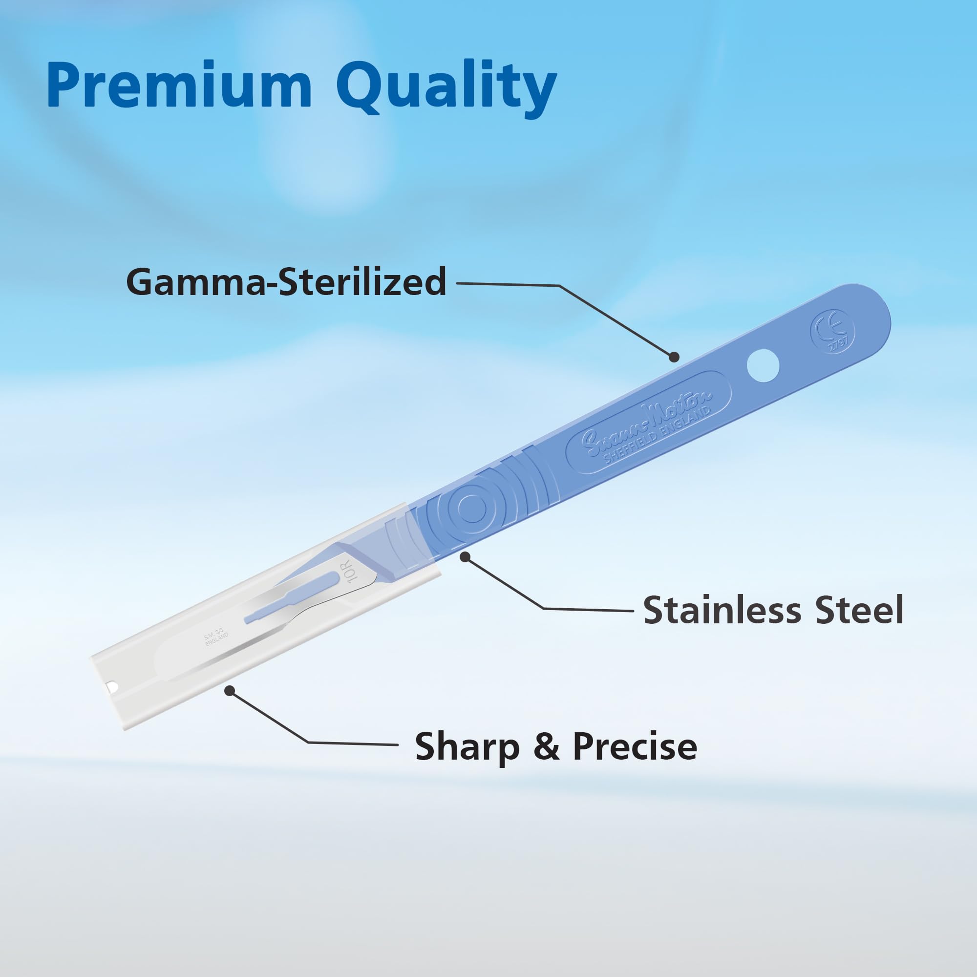 Swann Morton #10R Disposable Scalpel with Blade & Guard - Sterile Dermaplane Blade for Face, Dermaplaning for Women & Men, Stainless Steel, Esthetician Tools - Individually Packed, Box of 10