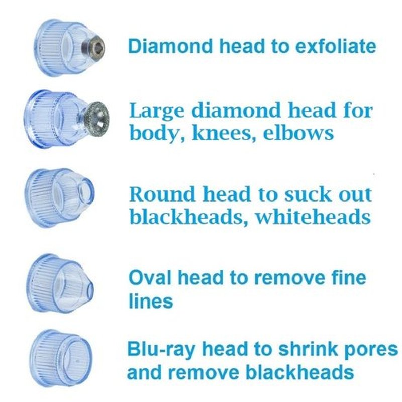 Microdermabrasion Machine - Appolus Premium Diamond Microdermabrasion Device Kit - 2 Diamond Tips - 5 Heads - Blackhead Remover Vacuum Tool -Pores Lines Wrinkles Minimizer