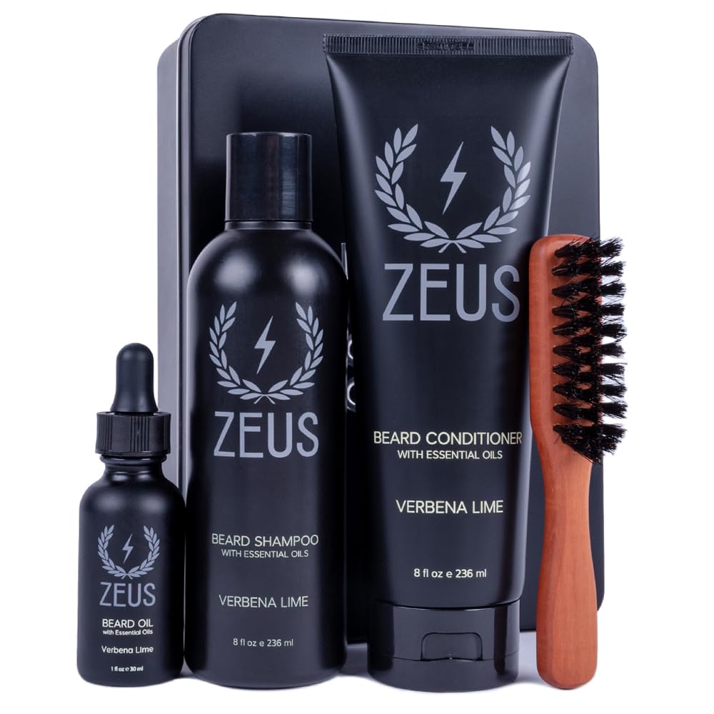 ZEUS Deluxe Beard Care Kit for Men with Natural Beard Oil (Verbena Lime)