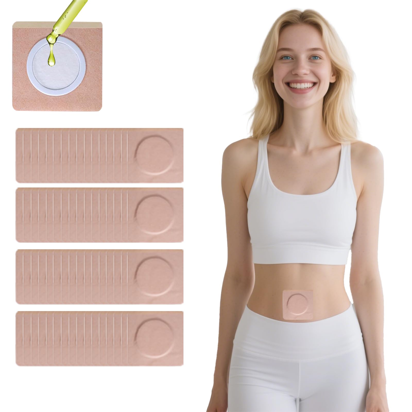 GOOPRAD 120PCS Disposable Castor Oil Belly Button Patch– Oil-Free, Self-Adhesive Cotton Core Wrap for Neck, Shoulders & Knees, No Wash, Anti-Seepage (Beige Square)