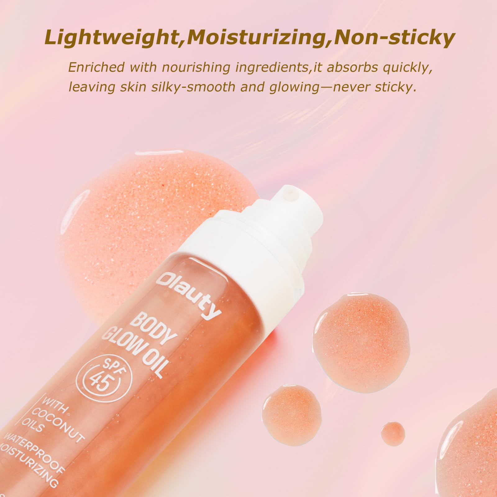 Body Glow Oil,SPF 45,Sunscreen Body Oil,Lightweight Glowing Lotion,Moisturizing Coconut Oils,Waterproof Non Sticky Texture Easy Absorb Shimmer Skin Moisturizer Beach Travel Essentials (#02 Rose)