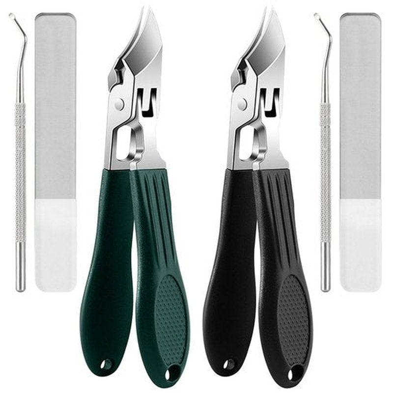 6 Pcs Eagle Beak Nail Clippers Set, Eagle Beak Beveled Angled Nail Clipper Wide Jaw Opening Anti-Splash Slanted Edge Nail Clippers for Thick Nails, Ingrown Toenails(Green&Black)