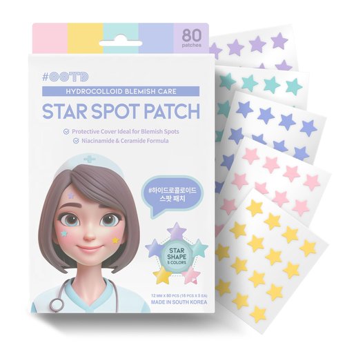 #OOTD Star Pimple Patches – Hydrocolloid Acne & Spot Patch for Face, Cute Pastel Colors, Niacinamide & Ceramide, K-Beauty Skincare – Stocking Stuffer for Teen Girls – 80 Count