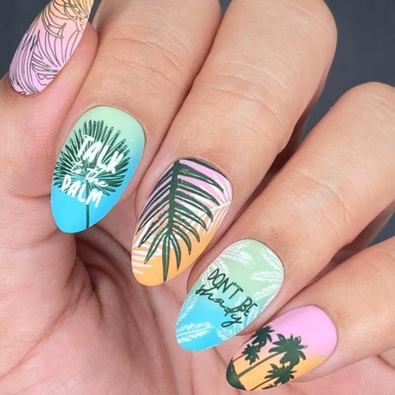 Maniology Shake Your Palm Fronds Nail Stamping Plate | Tropical and Beach Vibes Nail Art, Summer Manicure, Palm Trees DIY Patterns - Reusable, Rectangular, Stainless Steel Nail Art Template
