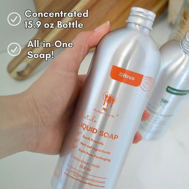 Castile Soap All-in-One Liquid Soap, 15.9 Oz - Natural, Biodegradable & Vegan, Gentle Multi-Purpose Cleaner for Body, Face, Hair & Home, Ideal for Sensitive Skin, Eco-Friendly Formula (Citrus)