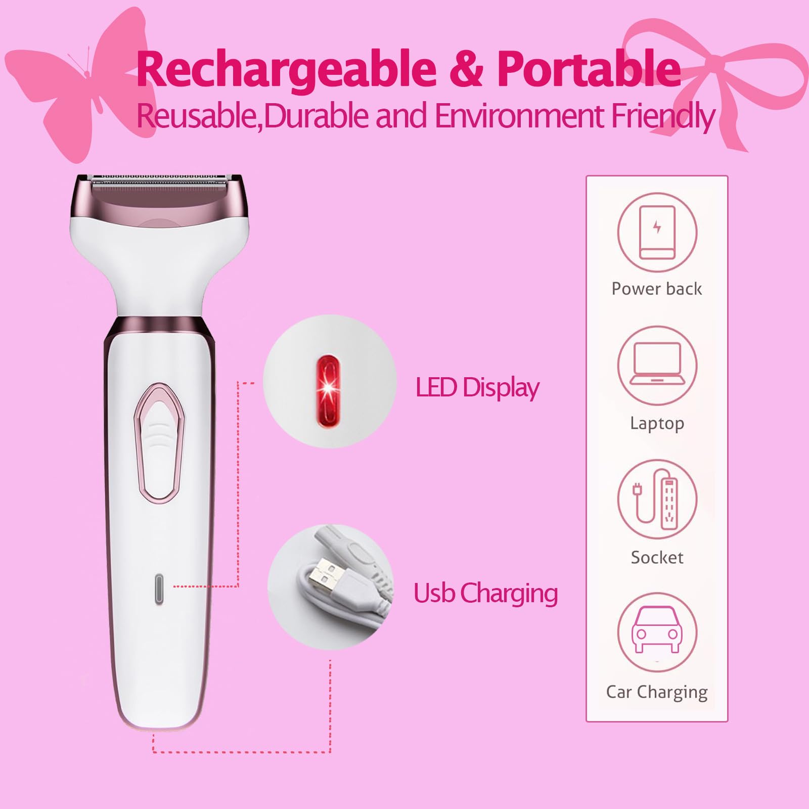 iKakocus Electric Razors for Women Bikini Shaver for Women 4 in 1 Trimmer, Razors for Shaving Pubic Hair Remover, Painless & Safety for Pubic Body Facial Hair Removal, USB Rechargeable
