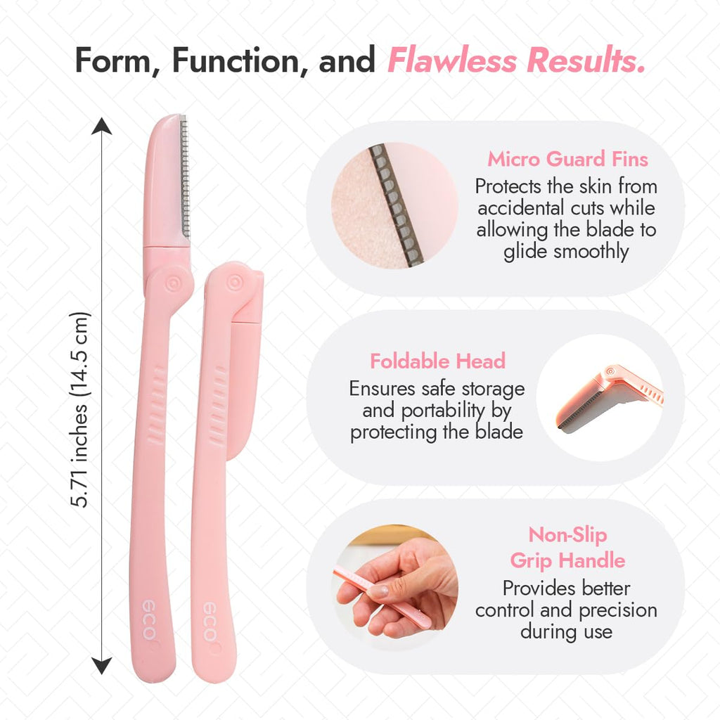 Dermaplaning Tool - Foldable Facial Razor for Women and Men, (3ct) | Womens Facial Peach Fuzz Remover & Eyebrow Trimmer, Dermaplaning Razor, Face Razors for Women, 3 pc (Pink)