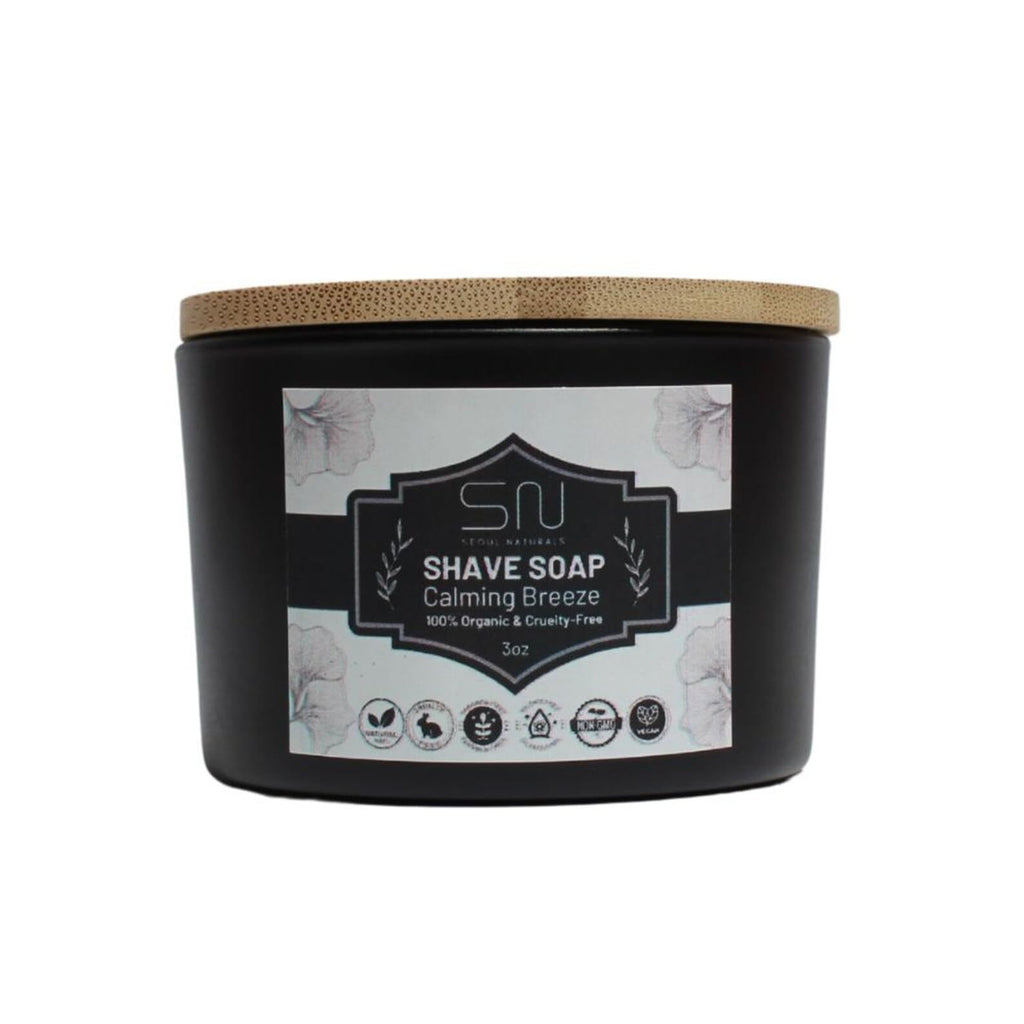 Seoul Naturals Organic Shave Soap Set with Barber Brush, Calming Breeze Scent, k beauty, 3 oz