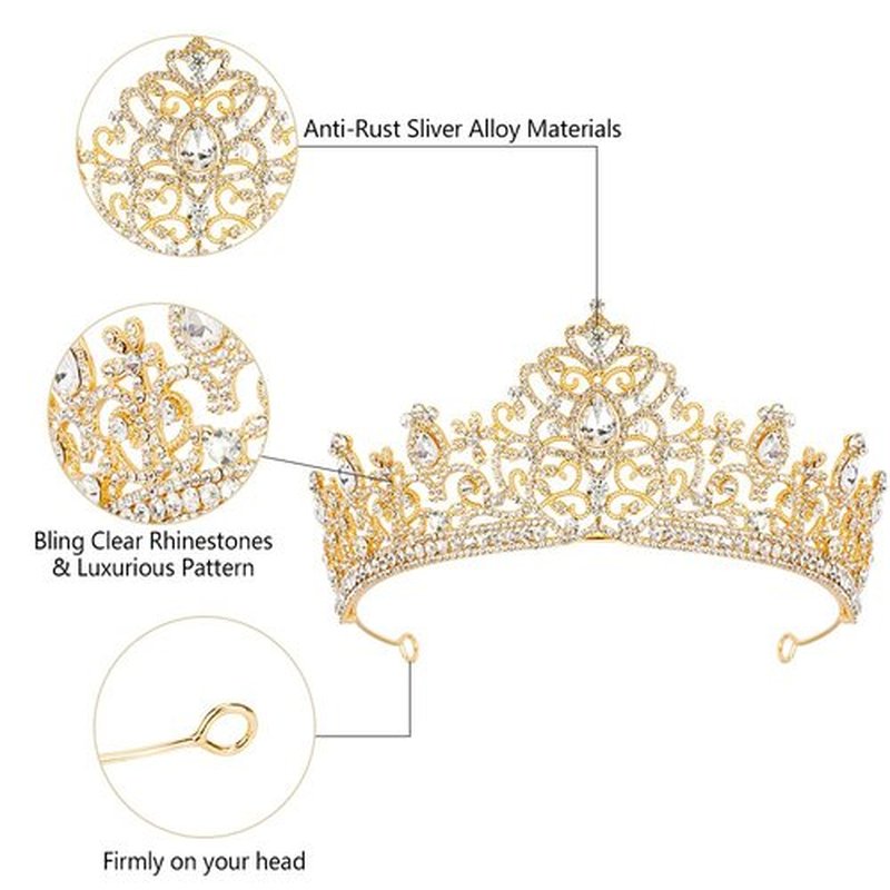 AHONEY Gold Crown Queen Crowns Tiara for Women Birthday Quinceanera Crown Rhinestone Bride Headband Princess Decoration for Wedding Party Prom Halloween