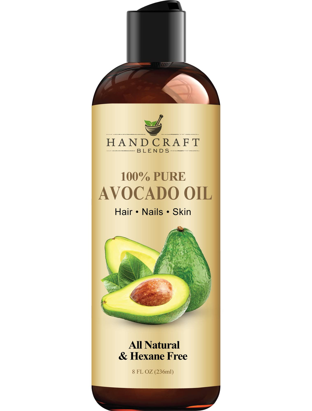 Handcraft Blends Avocado Oil - Cold-Pressed 8 Fl Oz - 100% Pure and Natural - Premium Grade Carrier Oil for Skin and Hair - Hair and Body - Massage - Hexane-Free
