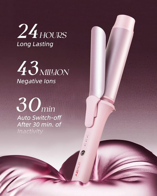 TSUYAGLA Large Hair Curling Wand, 1.6 Inch Big Barrel Curling Iron, 43 Million Ionic Ceramic Curler with 3 Temp, Auto Shut-Off, Long Barrel Curling Wand for Long Hair, Dual Voltage, Pink