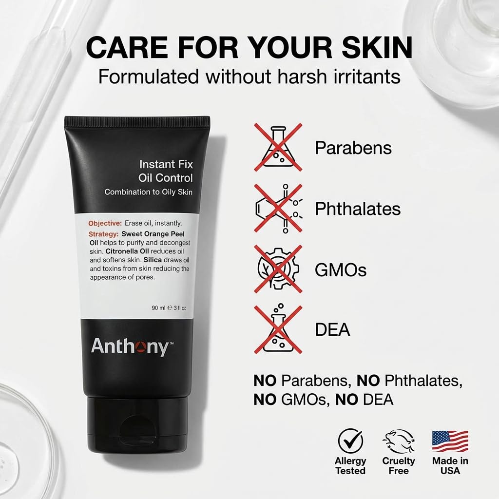 Anthony Instant Fix Oil Control for Men - Mattifying Lotion for Oily Skin | Moisturizer & Pore Minimizer - 3 Fl Oz