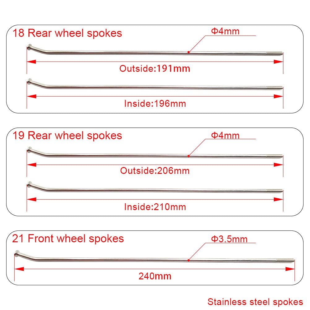 OTOM 19" Rear Wheel Spokes Kit Stainless Steel For CR125R 2002-2007 ，CR250R 2002-2007 ，CRF250R 2002-2020，CRF450R 2002-2020 (19" Rear Wheel For Honda)