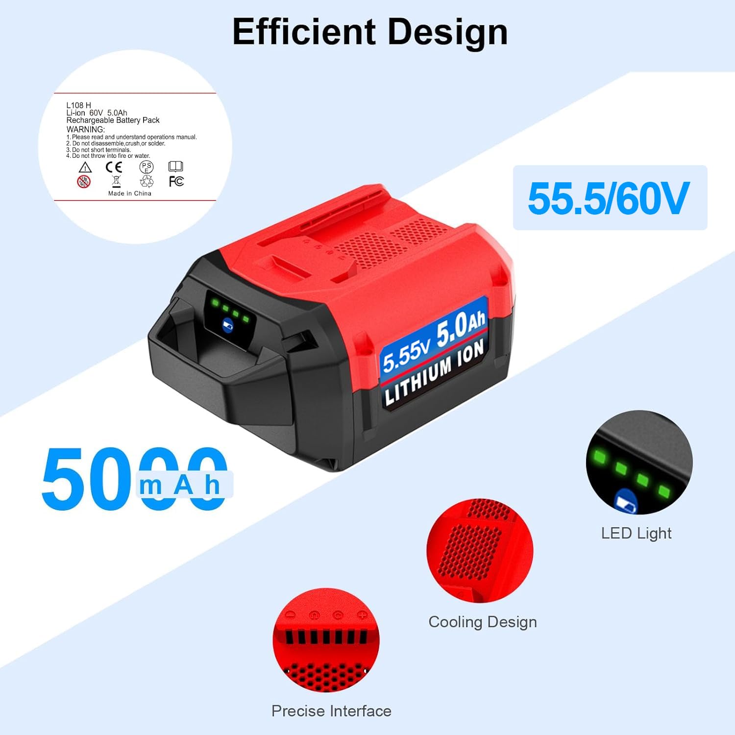 Bayhon 1 Pack 5.0Ah Lithium-ion Replacement for ‎Toro 60V Battery L108 L135 L216 L324 L405 88620 88625 88640 88660 88675，Compatible with Toro Flex Force Battery 60 Volt Max