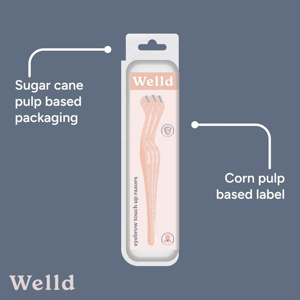 Welld Eyebrow Touch Up Razors, Precision Control For Removing Unwanted Facial Hair And Dermaplaning, Dermaplane Blade For Face, Stainless Steel, Dispossable, Ideal For Men And Women, Pack of 3