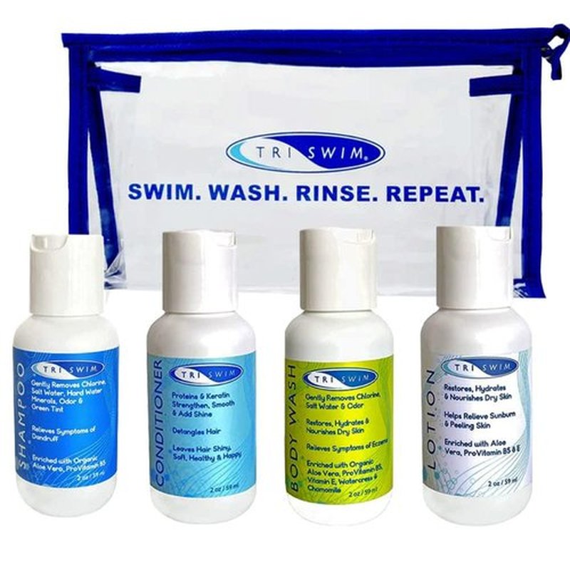TRISWIM Chlorine Removal Shot Set - Travel Size Shampoo, Conditioner, Body Wash & Lotion | 2oz Each